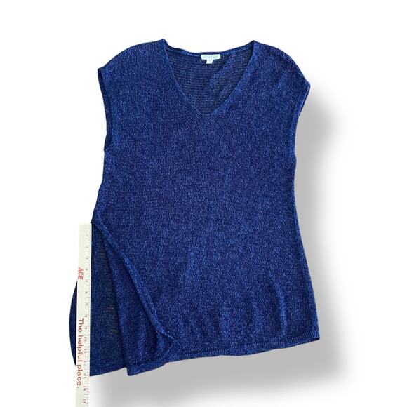 Eileen Fisher Organic Linen Asymmetrical Open Knit Sweater Womens Size M Navy - Picture 4 of 7